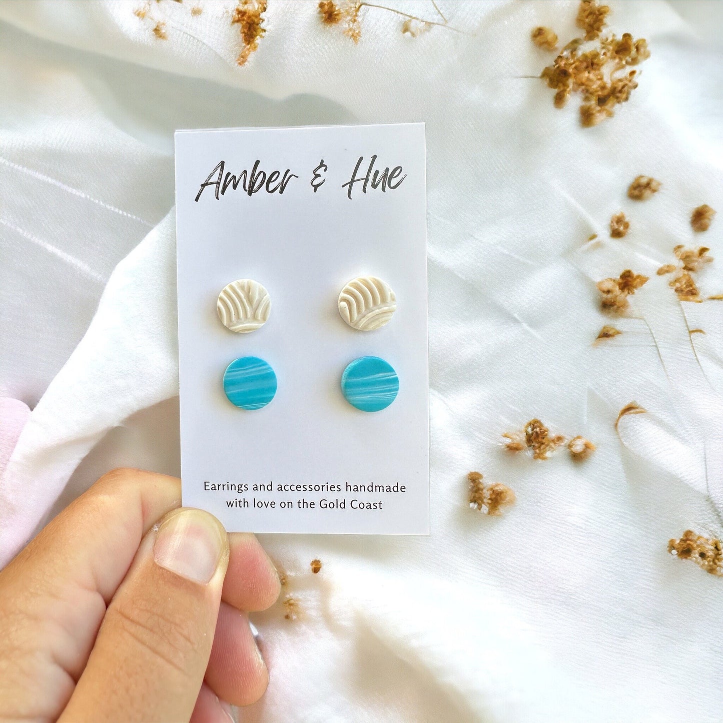 Stud Earring Pack Aqua and White
