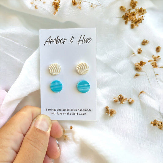 Stud Earring Pack Aqua and White