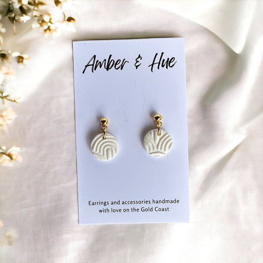 Mini White Round Textured Dangle Earrings